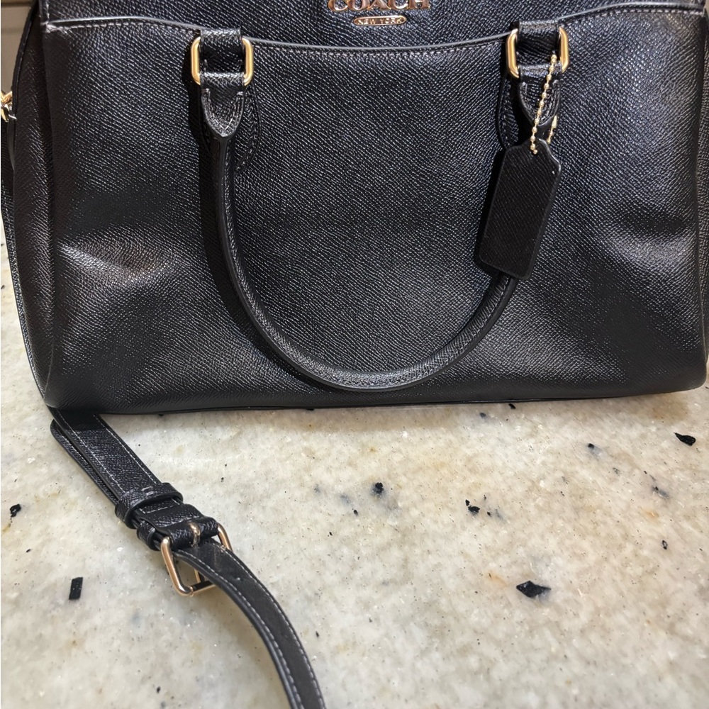Coach Black Leather Shoulder Bag with Gold Accents